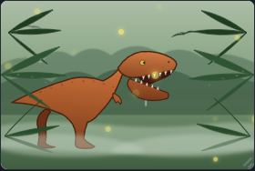 🦖 정글의 왕 — 그라디언트로 색을 번지게 하고 흐림을 얹고, 정해진 경로를 따라 움직입니다.