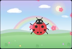 🐞 무당벌레 — 펜으로 처음부터 직접 그린 장면. 다리 여섯 개를 따로 나눠 흔들고, 뜬 눈·감은 눈을 짝지어 깜빡임을 붙였습니다.